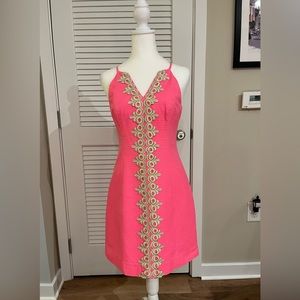 Lilly Pulitzer Pearl Bungalow Pink Metallic Gold Lace Shift Dress